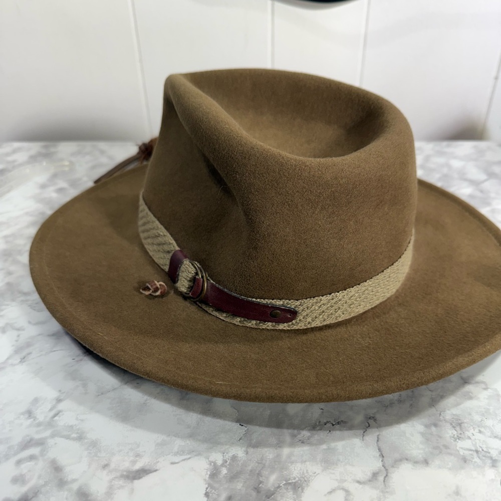 Wide Brim Stetson style wool fedora Hat with Rope Band made in USA sz small - Picture 3 of 8